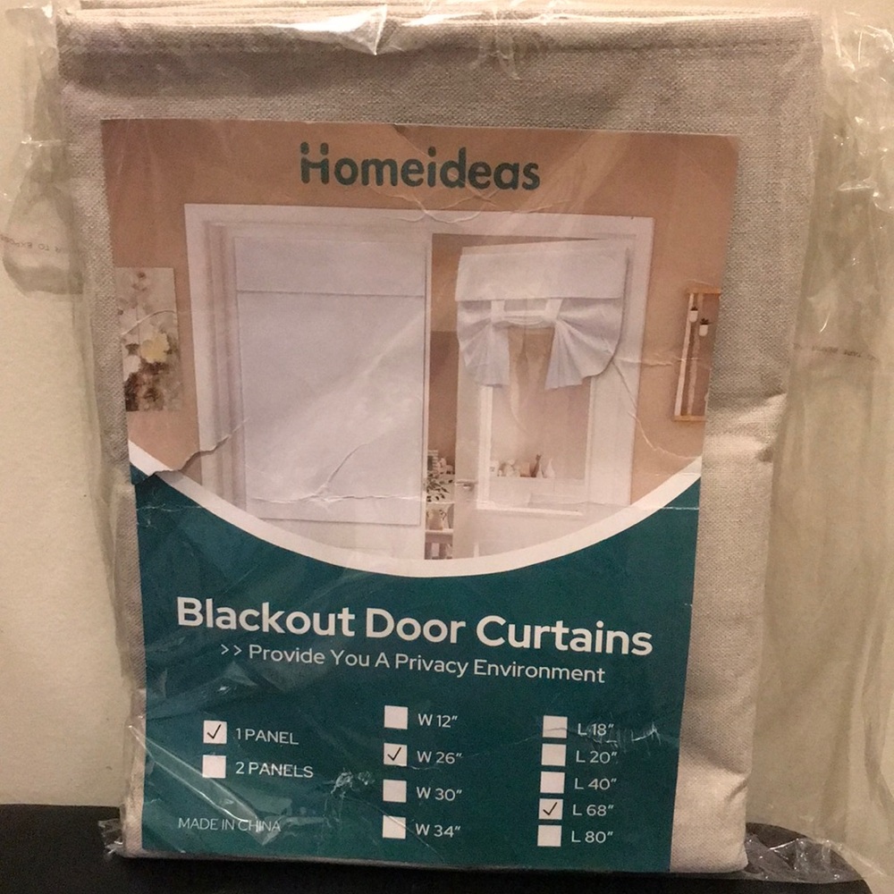 One Panel 100% Natural Linen Blackout Door Curtain
